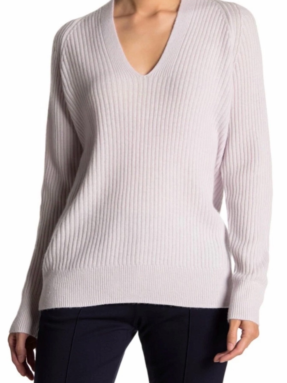 VINCE Ribbed Knit V-Neck Wool & Cashmere Blend Sweater in Hyacinth - Size S